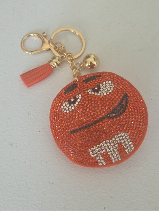 NO BRAND Accessories - Orange Crystal Emoji M&M-Inspired Keychain Charm NIP